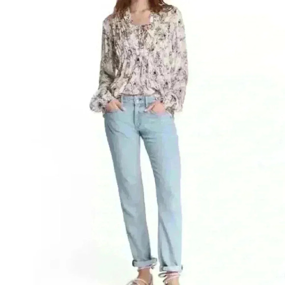 rag & bone Sachi floral print lace up sheer long sleeve blouse - Picture 9 of 10